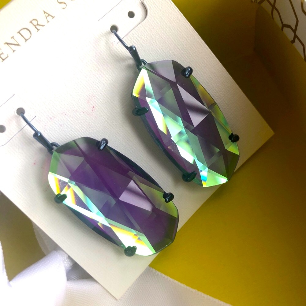 NWT RARE & Retired Kendra Scott Esme Earrings Navy Gunmetal & Indigo Dichroic! - Picture 15 of 16